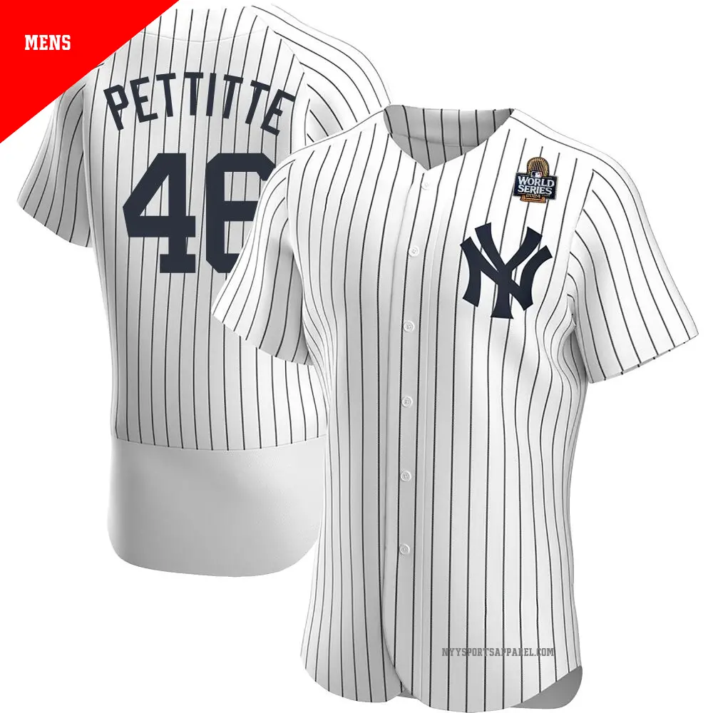 Men's ＃46 Andy Pettitte New York Yankees White Authentic Home 2024 World Series Jersey