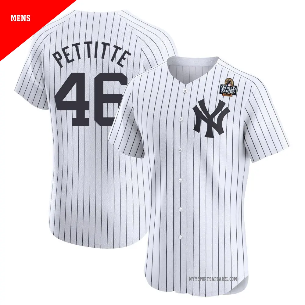 Men's ＃46 Andy Pettitte New York Yankees White Elite Home 2024 World Series Jersey