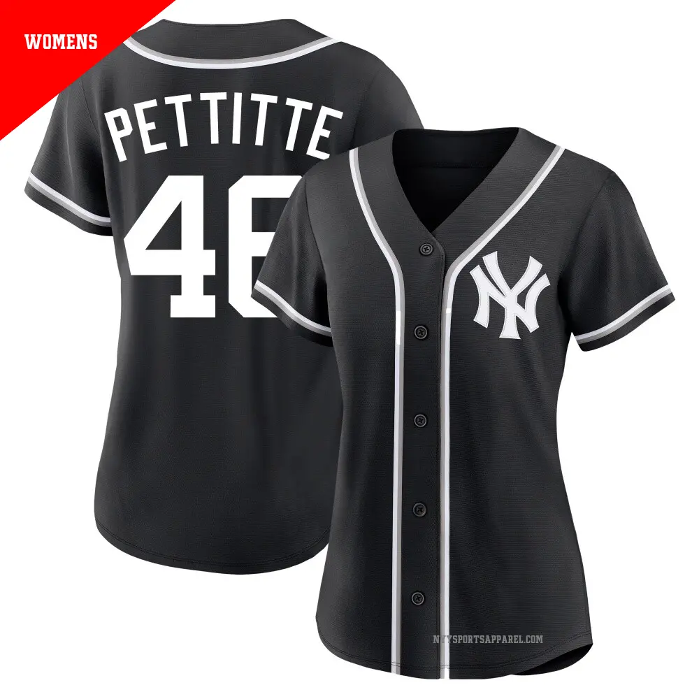 Women's ＃46 Andy Pettitte New York Yankees Black Replica Fashion Out Jersey