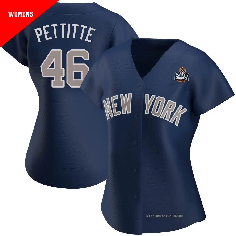 Women's ＃46 Andy Pettitte New York Yankees Navy Authentic Alternate 2024 World Series Jersey