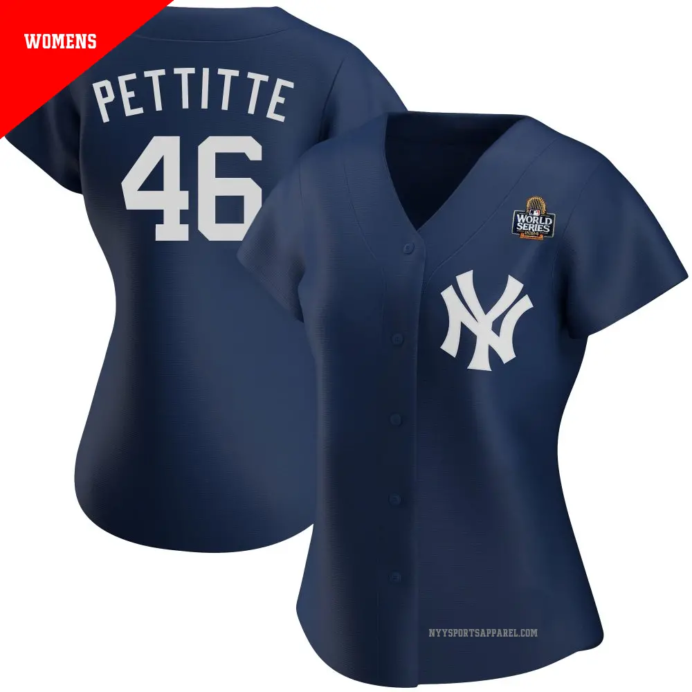 Women's ＃46 Andy Pettitte New York Yankees Navy Authentic Alternate Team 2024 World Series Jersey