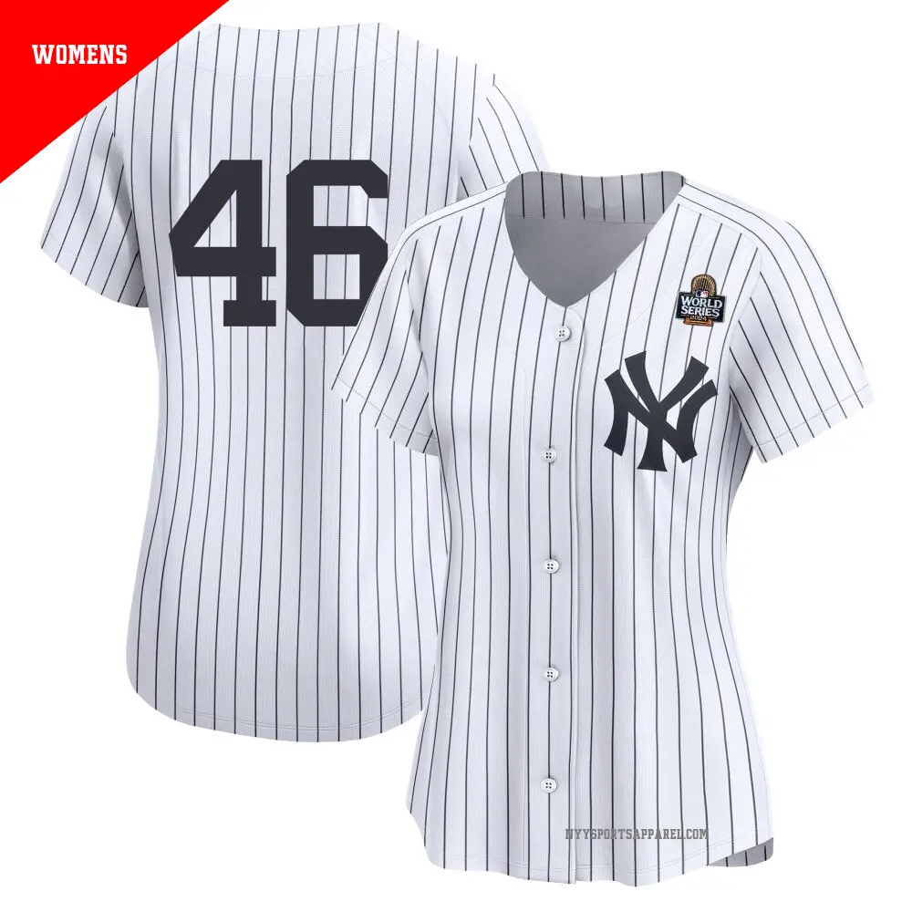 Women's ＃46 Andy Pettitte New York Yankees White Limited Yankee Home 2nd 2024 World Series Jersey