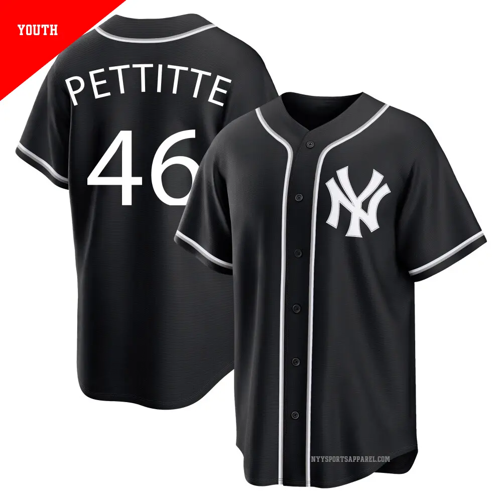Youth ＃46 Andy Pettitte New York Yankees Black Replica Fashion Out Jersey