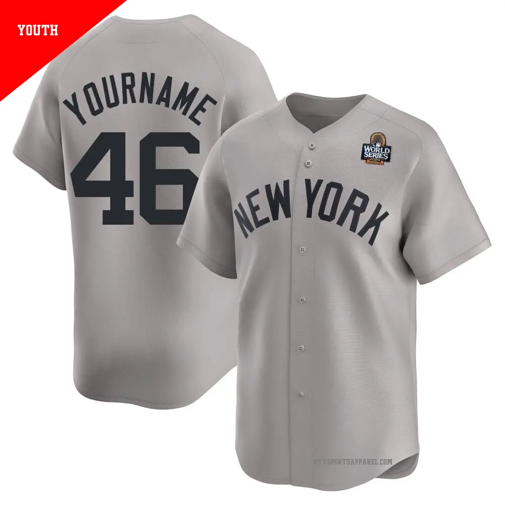 Youth ＃46 Andy Pettitte New York Yankees Gray Limited Away 2024 World Series Jersey