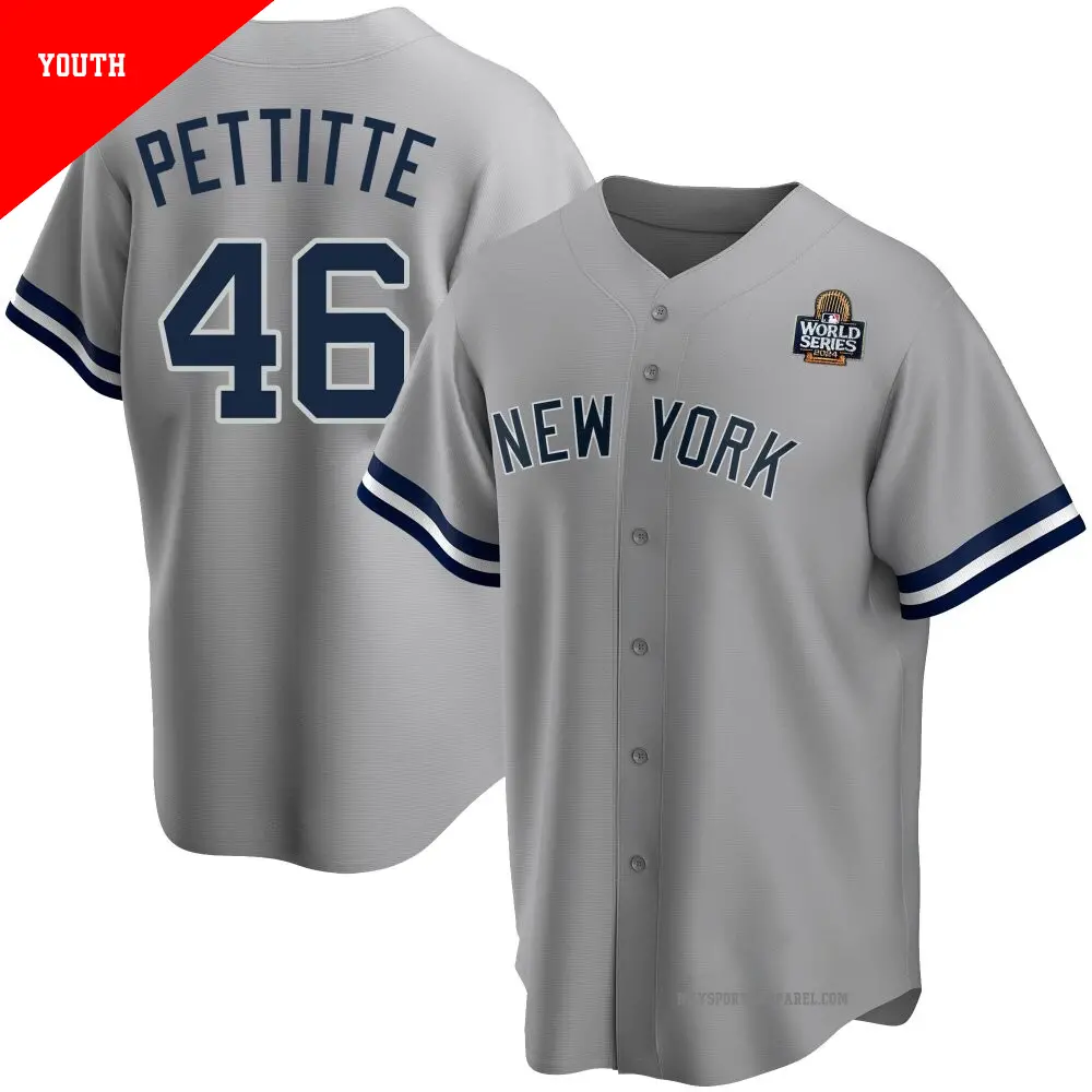 Youth ＃46 Andy Pettitte New York Yankees Gray Replica Road Name 2024 World Series Jersey