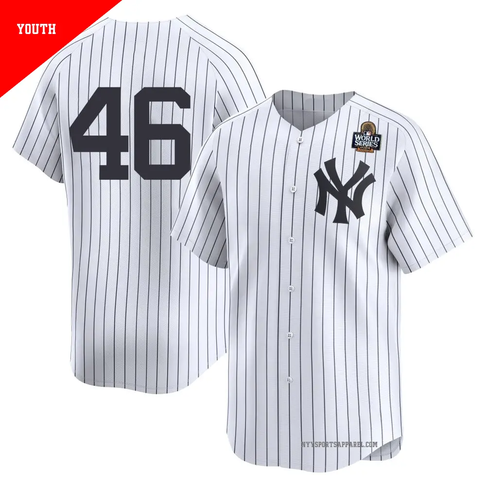 Youth ＃46 Andy Pettitte New York Yankees White Limited Yankee Home 2nd 2024 World Series Jersey